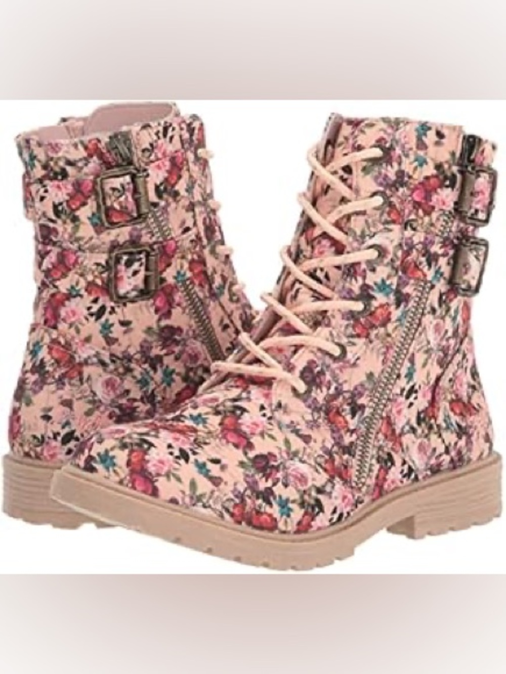 Blowfish Malibu Girls' Rya-k combat boots pink floral print Sz 3